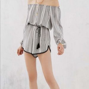 Urban Outfitters Off the Shoulder Striped Romper